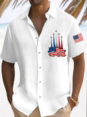 Men's Independence Day American Flag Jet Plane Print Casual Shirt