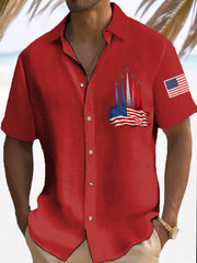 Men's Independence Day American Flag Jet Plane Print Casual Shirt