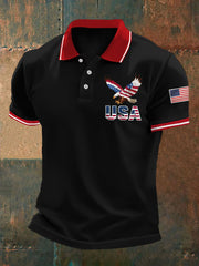 Men's Independence Day American Flag Bald Eagle Print Casual Top