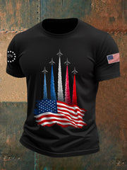Men's Independence Day American Flag Jet Planes Print Casual Tee