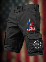 Men's Independence Day American Flag Jet Planes Print Casual Cargo Shorts