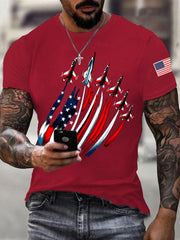 Men's Independence Day USA Flag Fighter Jets Print Casual Tee