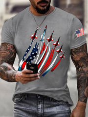 Men's Independence Day USA Flag Fighter Jets Print Casual Tee