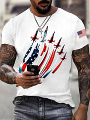 Men's Independence Day USA Flag Fighter Jets Print Casual Tee