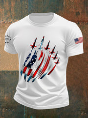 Men's Independence Day USA Flag Fighter Jets Print Casual Tee