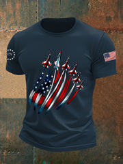 Men's Independence Day USA Flag Fighter Jets Print Casual Tee