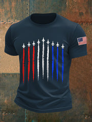 Men's Independence Day Retro Jet Plane Print Casual Tee