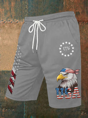 Men's Independence Day USA Flag Bald Eagle Print Casual Shorts