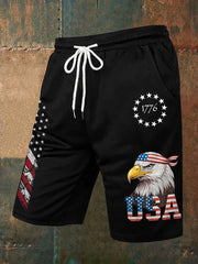 Men's Independence Day USA Flag Bald Eagle Print Casual Shorts