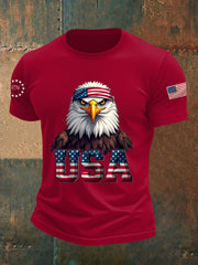 Men's American Flag Bald Eagle Print Casual Tee