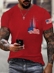 Men's Independence Day American Flag Jet Plane Print Casual Tee
