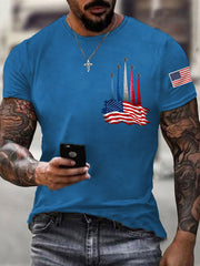 Men's Independence Day American Flag Jet Plane Print Casual Tee