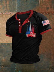 Men's Independence Day American Flag Jet Plane Print Casual Tee