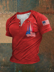 Men's Independence Day American Flag Jet Plane Print Casual Tee