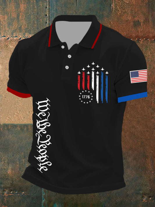 Men's Independence Day American Flag Jet Planes Print Casual Top
