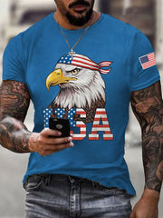 Men's American Flag Bald Eagle Print Casual Tee