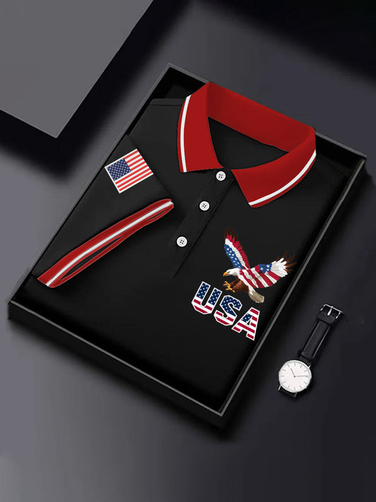 Men's Independence Day Bald Eagle American Flag Print Casual Top