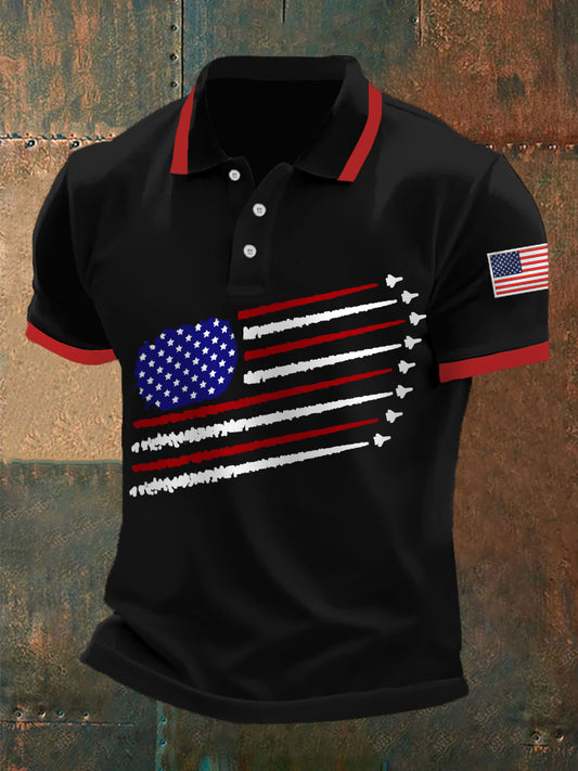 Men's Independence Day American Flag Jet Plane Print Casual Top