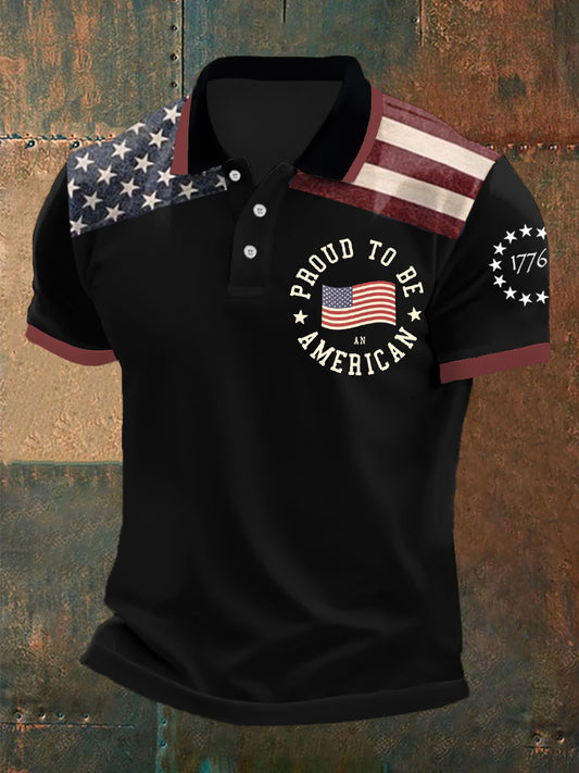 Men's Proud To Be An American Independence Day American Flag Print Casual Top