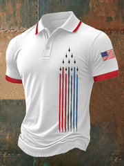 Men's Independence Day American Flag Jet Plane Print Casual Top