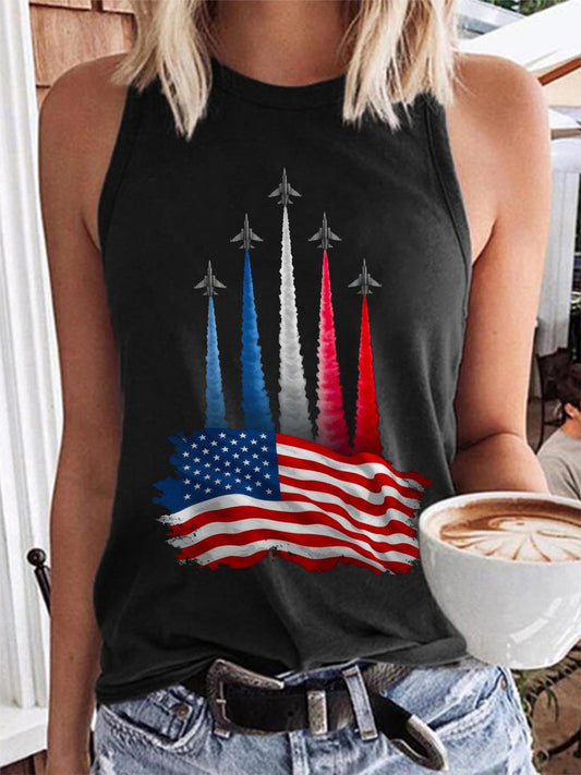 Women's  Independence Day American Flag Jet Planes Print Casual Vest