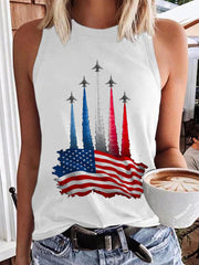Women's  Independence Day American Flag Jet Planes Print Casual Vest