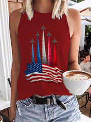Women's  Independence Day American Flag Jet Planes Print Casual Vest
