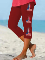 Women's Independence Day American Flag Jet Planes Print Casual Cropped Leggings