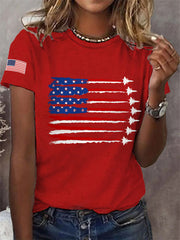 Women's Independence Day USA Flag Fighter Jets Print Casual Tee