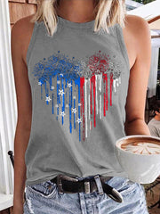 Women's Independence Day American Flag Fireworks Heart Print Casual Vest