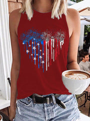Women's Independence Day American Flag Fireworks Heart Print Casual Vest