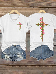 Women's Faith Cross Floral Print T-Shirt
