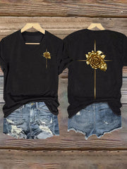 Women's Faith Cross Floral Print T-Shirt