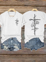 Women's Faith Cross Floral Print T-Shirt
