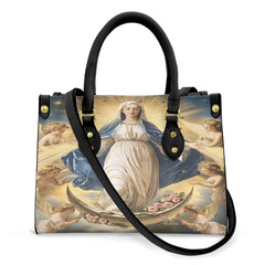 Women's Faith Virgin Mary Leather Tote Shoulder Bag