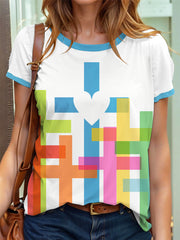 Women's Colorful Faith Cross Print T-Shirt