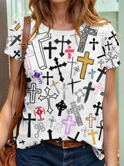 Women's Artistic Faith Cross Print T-shirt