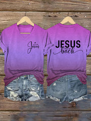 Women's Jesus Has My Back Print V-Neck T-Shirt
