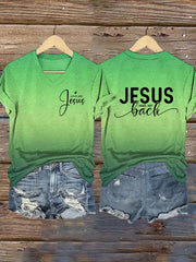 Women's Jesus Has My Back Print V-Neck T-Shirt