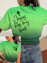 Women's Jesus Has My Back Print Round Neck T-Shirt