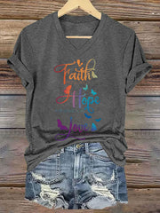 Women's Faith Hope Love Printed Casual T-shirt