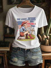 Women's She Loves Jesus And America Too Short Sleeve T-Shirt