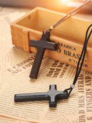 Men's Vintage Cross Wooden Necklace