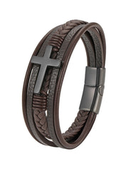 Men's Vintage Cross Multi-Layer Leather Bracelet