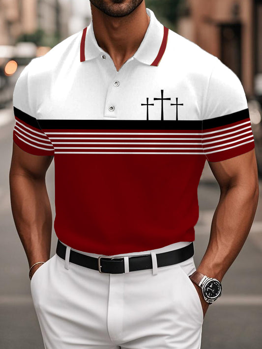 Men's Christian Cross Faith Stripes Print Casual Top