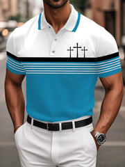 Men's Christian Cross Faith Stripes Print Casual Top