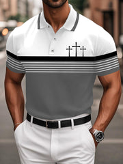 Men's Christian Cross Faith Stripes Print Casual Top