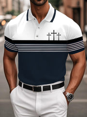 Men's Christian Cross Faith Stripes Print Casual Top