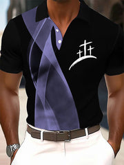 Men's Faith Cross Printed Casual Button T-Shirt