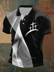 Men's Faith Cross Printed Casual Button T-Shirt